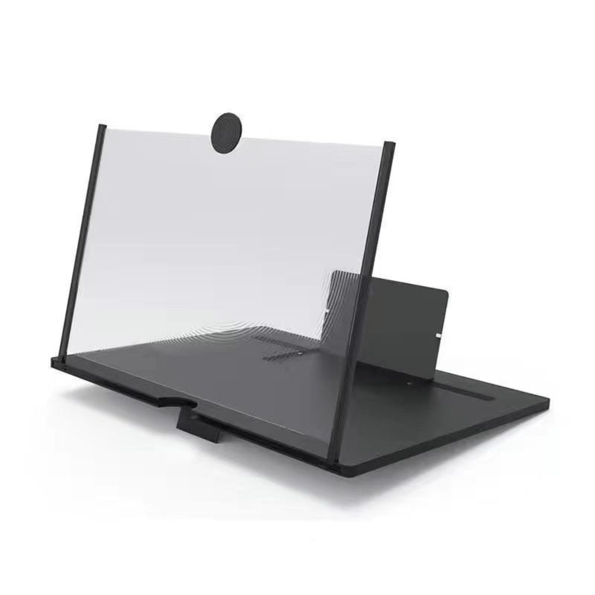 L'agrandisseur d'écran AU BON KEN : grande surface transparente, lentille ronde et support pour le téléphone